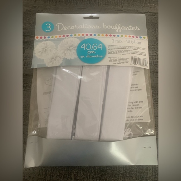 White Tissue Pom Poms for Party Decorations, 3 in Package, 16” each, NWT, - Picture 3 of 3